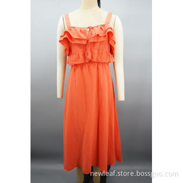 New Design Fashion Girls Sleeveless Ruffle Strap Dress